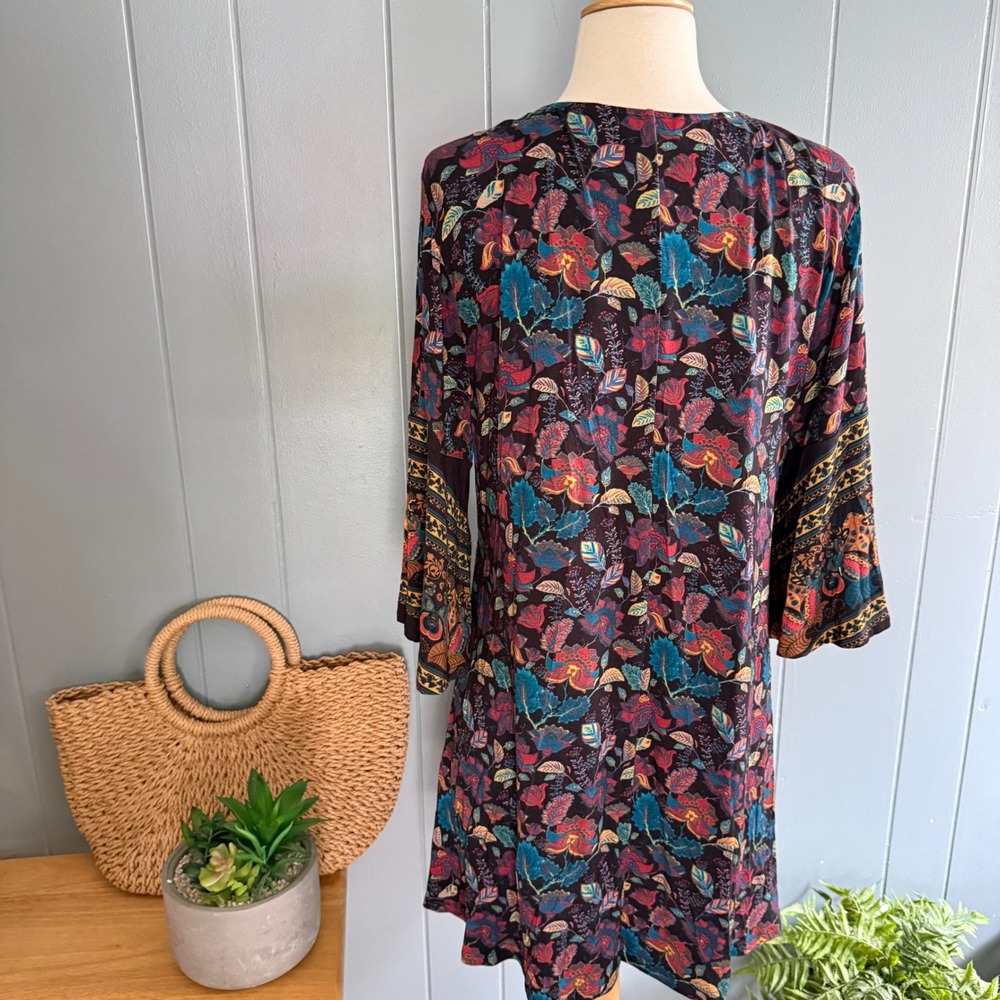 Soft Surroundings Womens Large Boho Floral Embroidered Beaded Tunic Dress India - Picture 8 of 8
